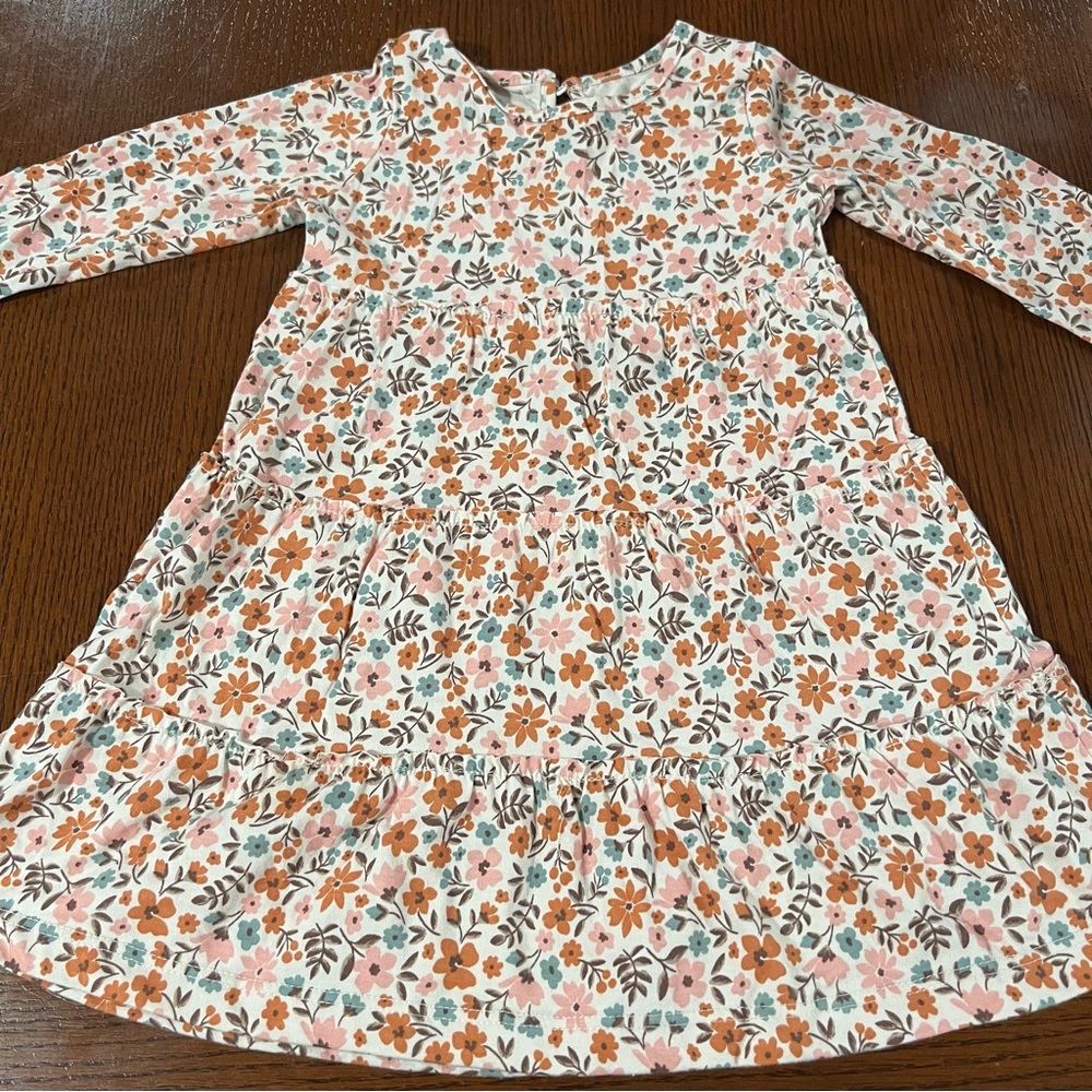 Orange and Blue Long Sleeve Crew Neck Casual Dress